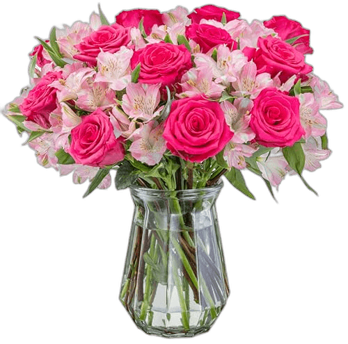 Benchmark Bouquets pink roses and alstroemeria with glass vase